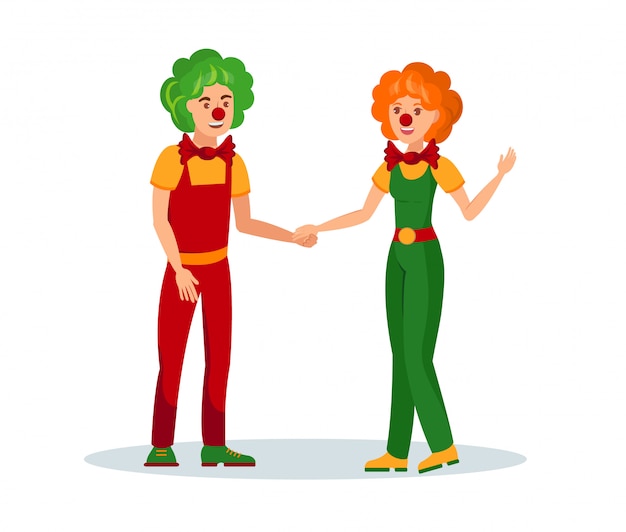 Clown couple holding hands vector illustration