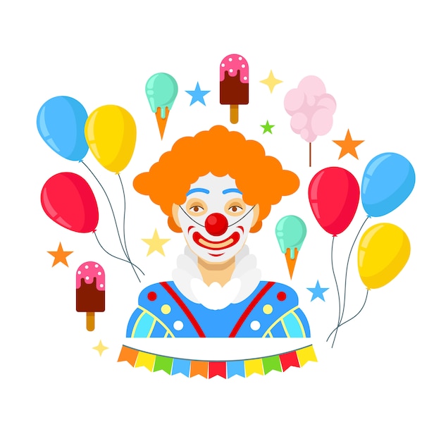 Clown en kleurrijke ballonnen