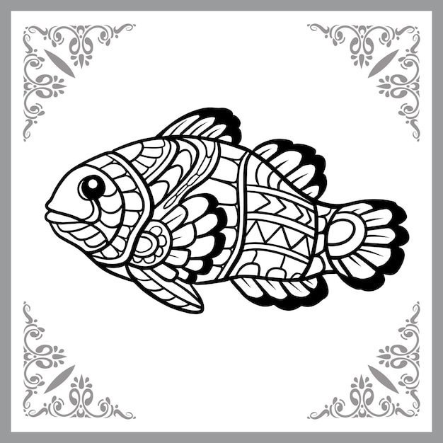 흰 배경에 고립 된 광대 물고기 zentangle 예술