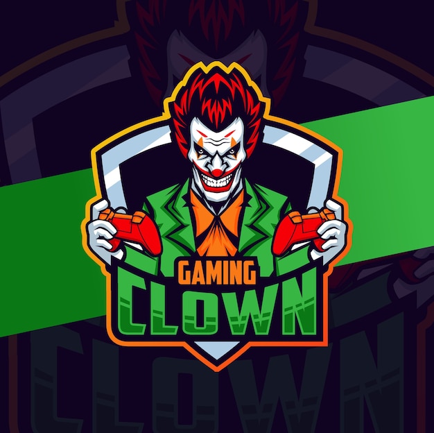 Personaggio di design di clown gamer mascotte esport lgoo