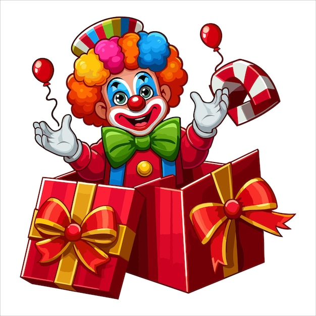Vettore clown in una scatola regalo vettore illustrazione vettore isolato su sfondo bianco