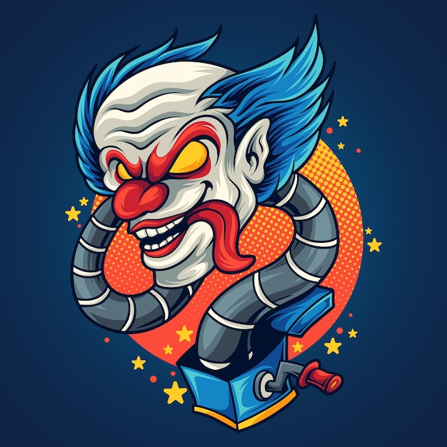 Vector clown head coming out from clownbox