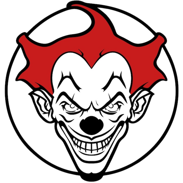 Vettore capo clown joker mascotte logo disegnato a mano piatto elegante adesivo cartone animato icona concetto isolato