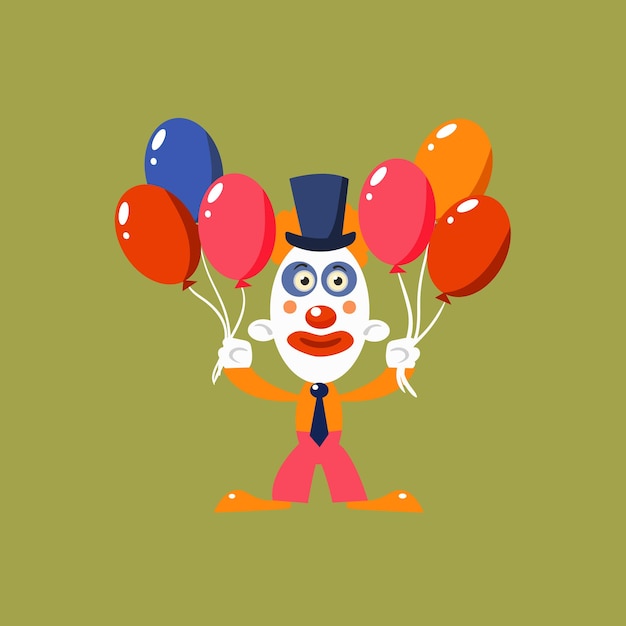 Clown holding balloons simplified isolated flat vector drawing in cartoon manner