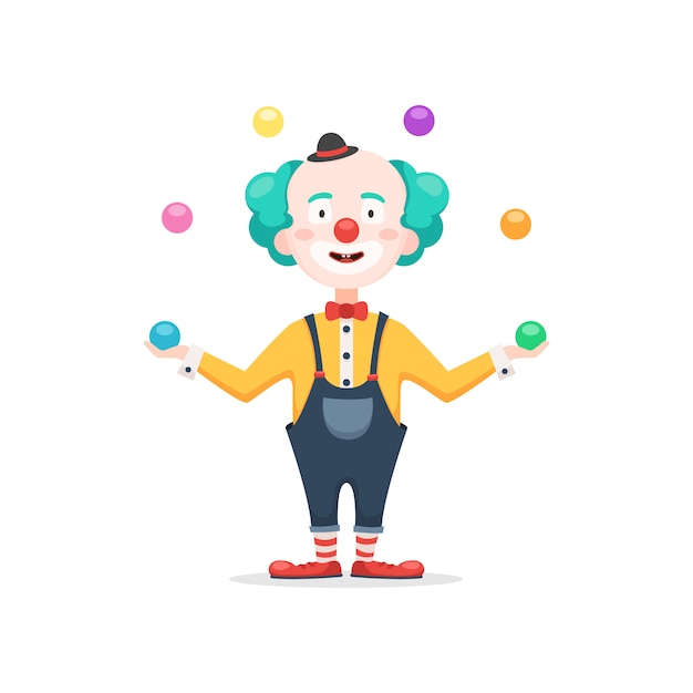 Clown juggles colored balls