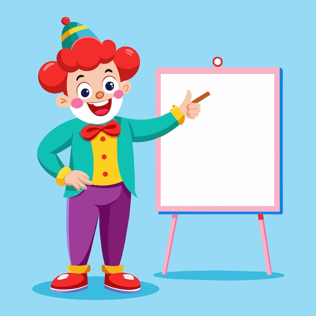 Vector a clown pointing at the white board