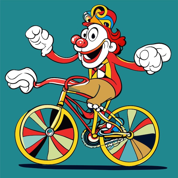 Vector clown riding one wheel bike hand drawn flat stylish cartoon sticker icon concept isolated