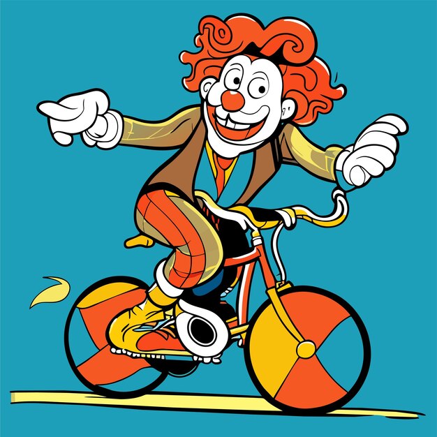 Vector clown riding one wheel bike hand drawn flat stylish cartoon sticker icon concept isolated