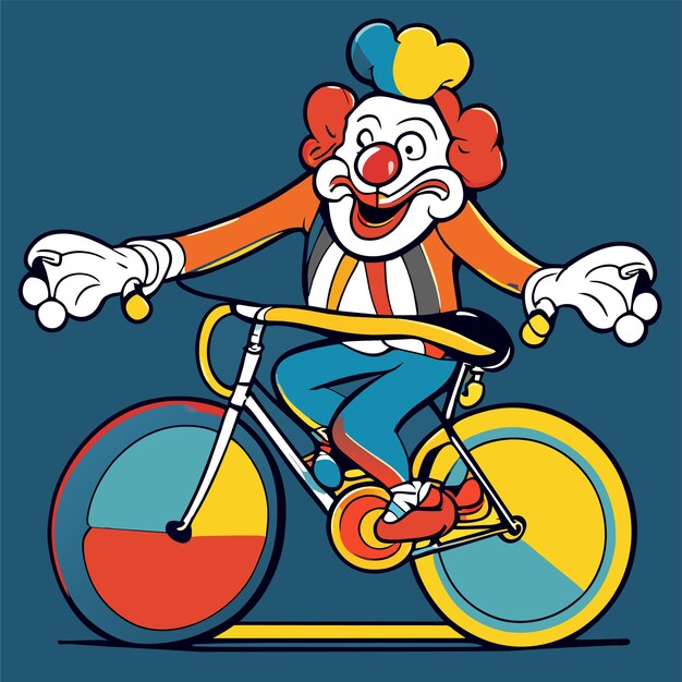 Clown riding one wheel bike hand drawn flat stylish cartoon sticker icon concept isolated