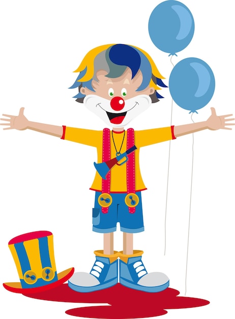 Vettore clown con cappello corno e palloncini