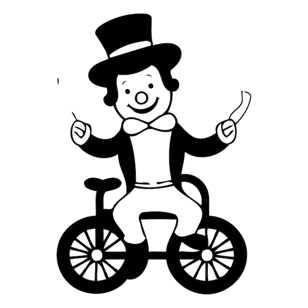 Clown with a heart on a bicycle Vector illustration in flat style