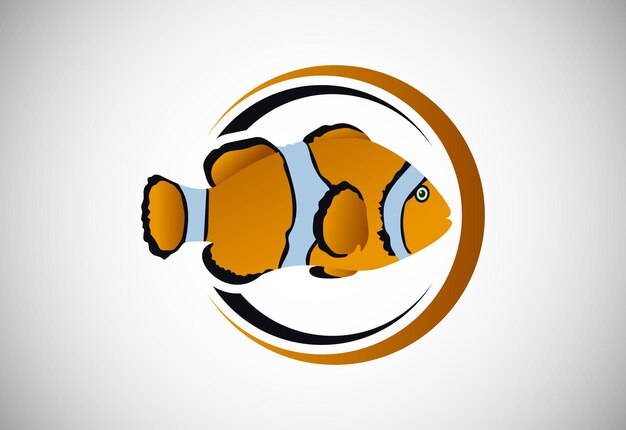 Clownfish in a circle Fish logo design template Seafood restaurant shop Logotype concept icon