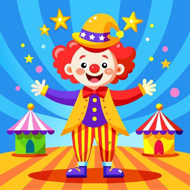 Vettore clown scherzatore buffone comico giocoliere mascotte disegnate a mano personaggi di cartoni animati adesivo concetto di icona