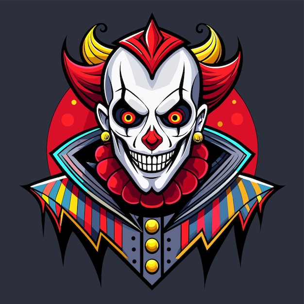 Клоун джокер буфон комик жонглер рисуемый вручную талисман мультфильмный персонаж наклейка икона концепция