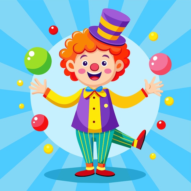 Vector clowns joker buffoon komiek jongleur met de hand getekende mascotte cartoon personage sticker icoon concept