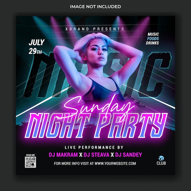 Club dj party флаер или шаблон веб-баннера в социальных сетях