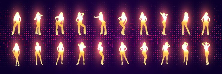 Vector club girls glowing set d
