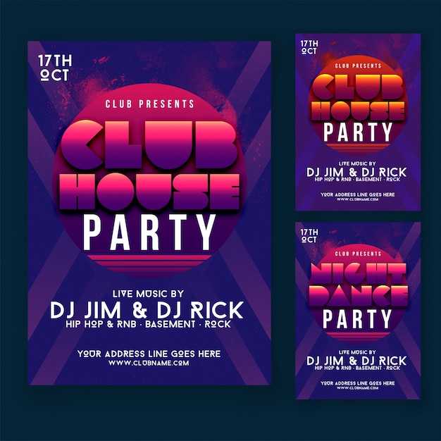 Club House Party Flyer or Poster Design Concept.