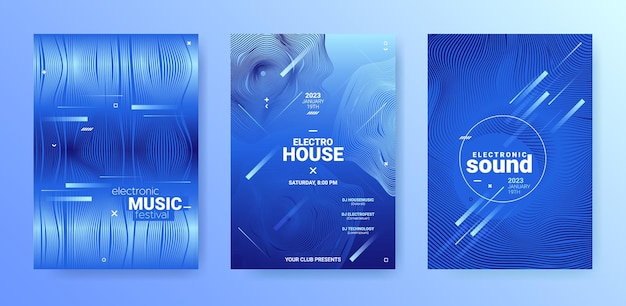 Vector club posters design electronic music abstract neon posters