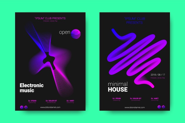 Vector club posters design electronic music abstract neon posters