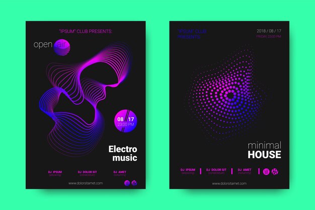 I poster dei club progettano poster astratti al neon di musica elettronica