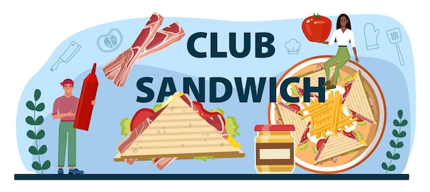 Club sandwich typografische header heerlijke sandwich voor ontbijt