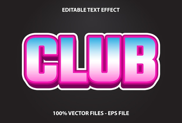 Club-teksteffect op zwart achtergrondontwerp voor sjabloon en bewerkbaar