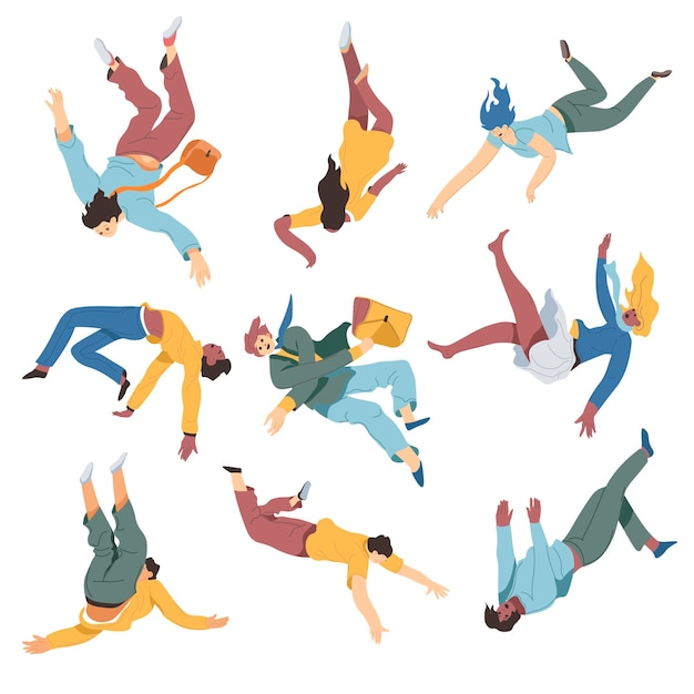 Vector clumsy people falling down by accident vector