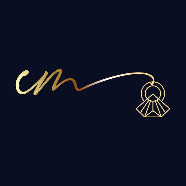 Cm eerste logo bruiloft handschrift sieraden logo vector sjabloon