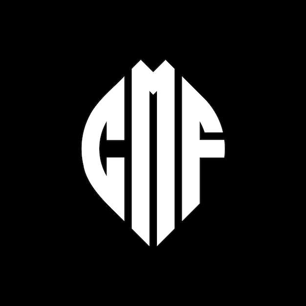 원과 타원 모양의 CMF 문자 로고 디자인: 타원 모양의 CMF 문자 세 개의 이니셜은 원 로고를 형성합니다.