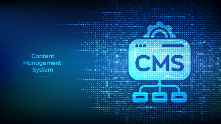 Вектор икона системы управления контентом, сделанная с помощью двоичного кода управление веб-сайтом и документами разработка веб-сайтов и цифровых решений интеграция данных цифровой код фона с цифрами 10 вектор cms