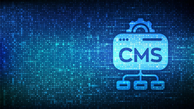 cms content management system icon made with binary code website and document management web development and digital solutions data integration digital code background with digits 10 vector