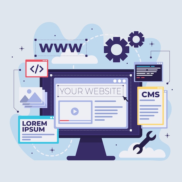 Вектор Концепция иллюстрации cms с экраном компьютера