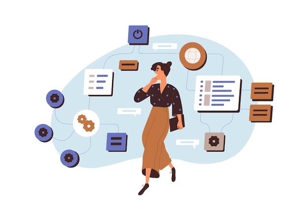 cms, software architecture concept. administration of content management system, network structure, optimization of online processes in business. flat vector illustration isolated on white background.