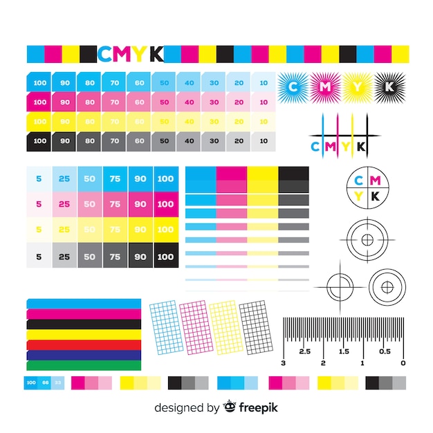 Vettore collezione di elementi di calibrazione cmyk