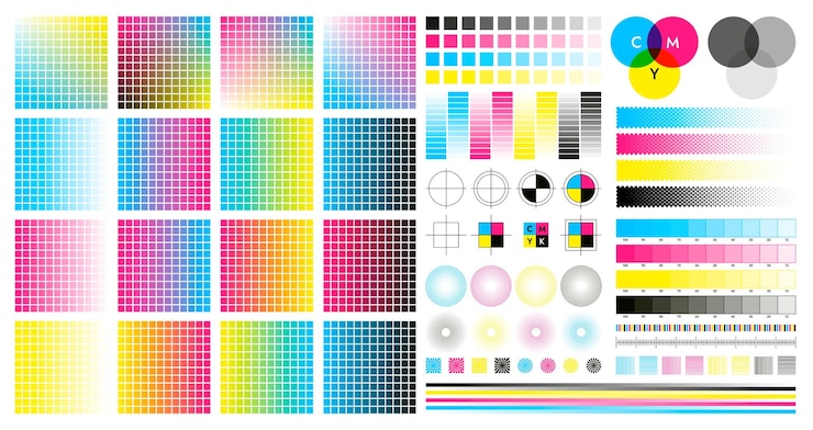 Vector cmyk 컬러 마크 인쇄 전 인쇄 및 스크린에 대한 컬러 등록 및 조정 마크