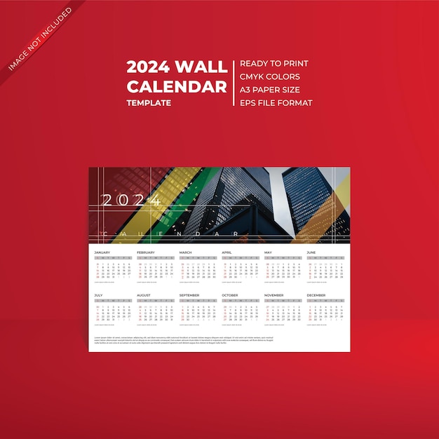 CMYKカラープロフィール シングルページ 2024 壁カレンダーテンプレート 画像用スペース