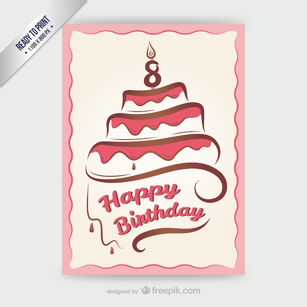 Vector cmyk happy birthday card with cake