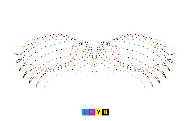 cmyk-vogelvleugels instellen cmyk-halftoonpunteffectontwerp op witte achtergrond kleurrijke vormlogo