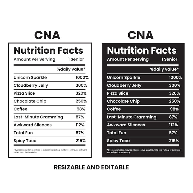 cna nutrition facts label design template nutrition facts information nutrition label