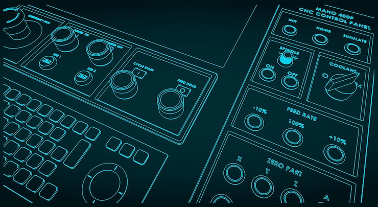 Vector cnc control panel close up illustration