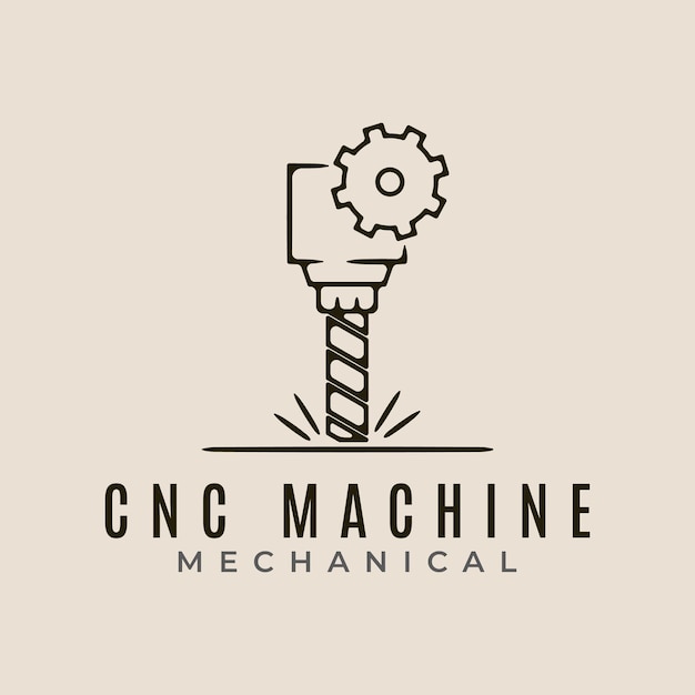 CNC 기계 현대 기술 라인 아트 로고 아이콘 및 기호 기계적 터 일러스트레이션 디자인