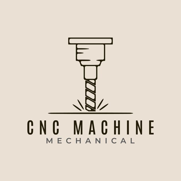 Vettore macchina cnc tecnologia moderna linea d'arte logo icona e simbolo disegno di illustrazione vettoriale meccanica