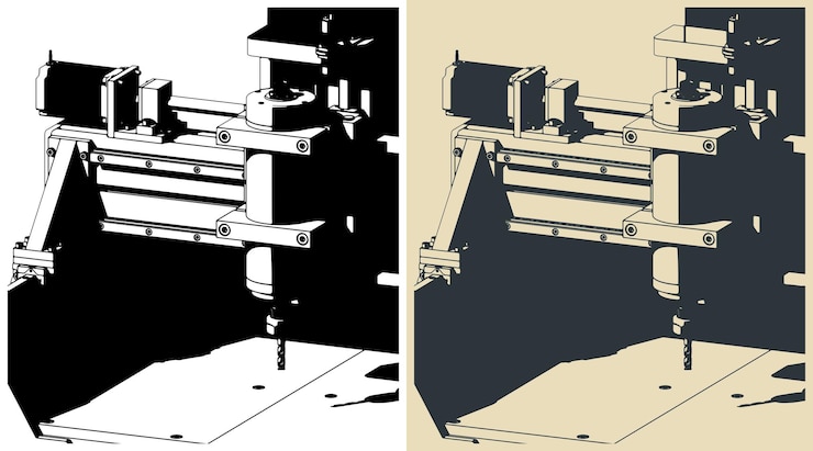 Vector cnc router scloseup illustrations