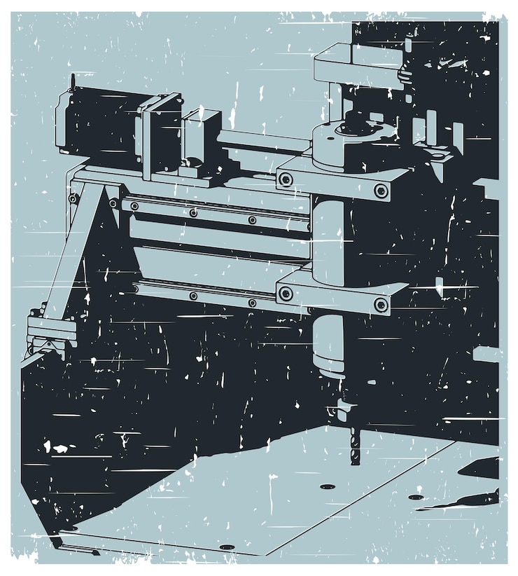Vector cnc router scloseup retro poster