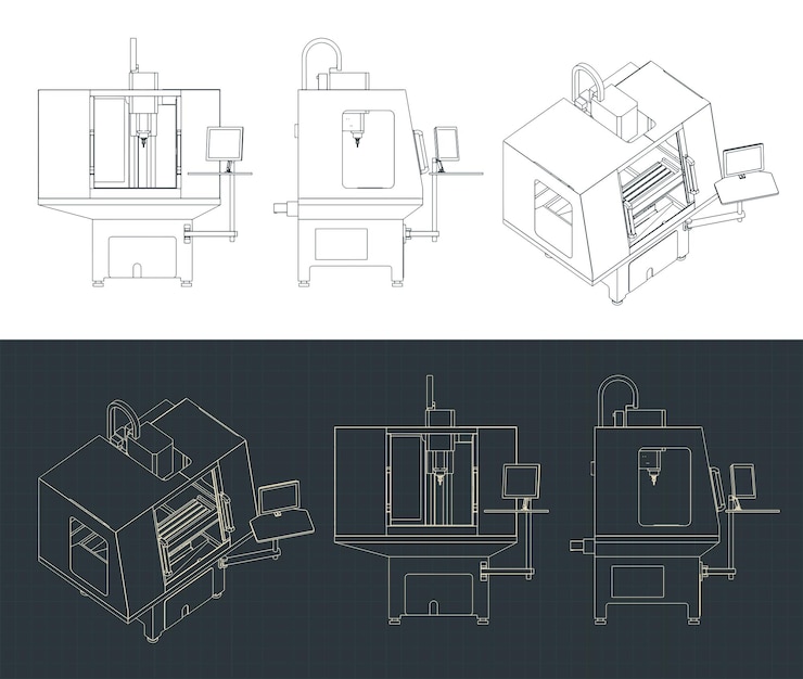 Vector cnc turning milling machine blueprints