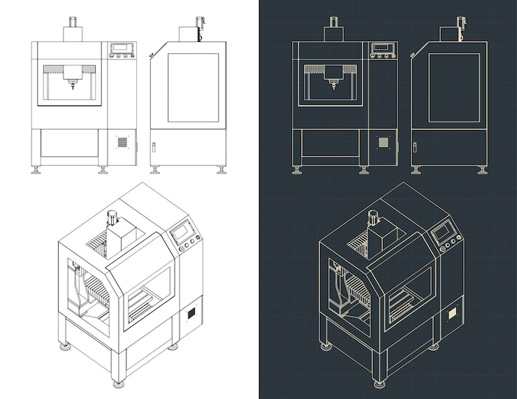 Vector cnc turning milling machine drawings