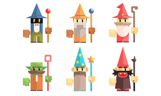 Vector cnomes dwarves set fairy tale design elements fantasy game heroes vector illustration