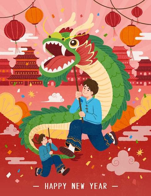 CNY festive dragon dance poster