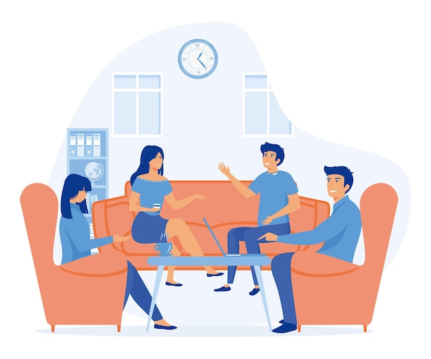 co working teamwork concept team of people sitting at desk with laptops meeting of colleagues